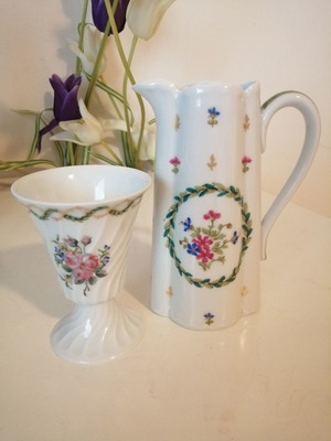Haviland Limoges carafe and glass used, vieux Paris green model