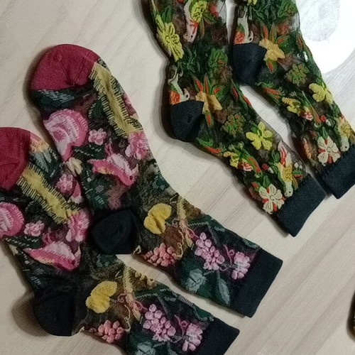 Socks with embroidery and black transparency, new, pack of 2 pairs