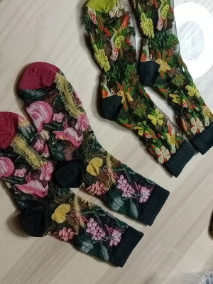 Socks with embroidery and black transparency, new, pack of 2 pairs