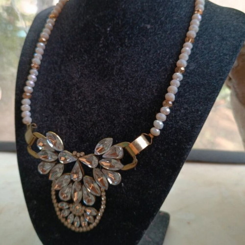 Statement handmade necklace new with metal element and crystals