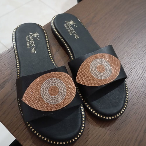 Leather mules with gold eye handmade, like new, size 38