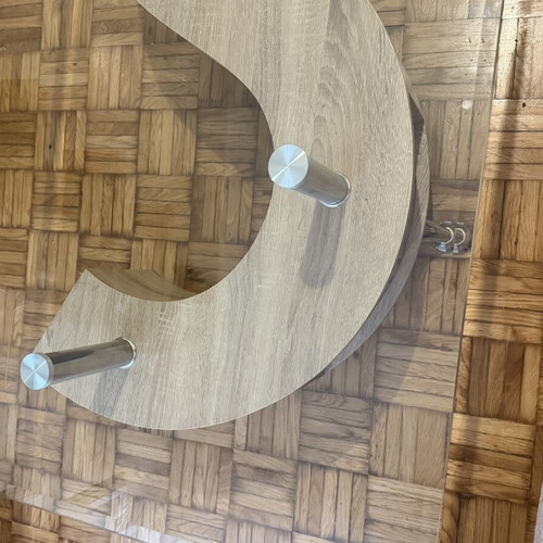 Coffee table with natural wood and glass top