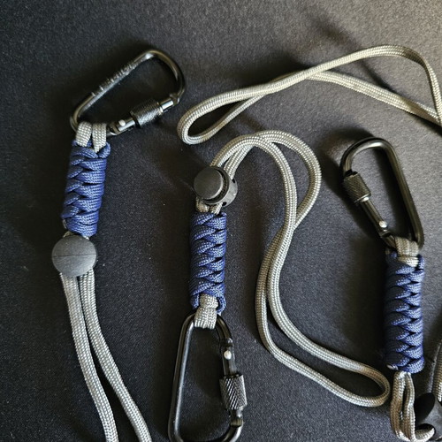 Keychains with straps, set of 3, grey and blue