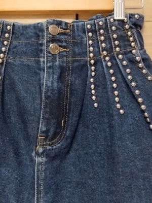 Women's denim pants new, high-waisted, blue with studs