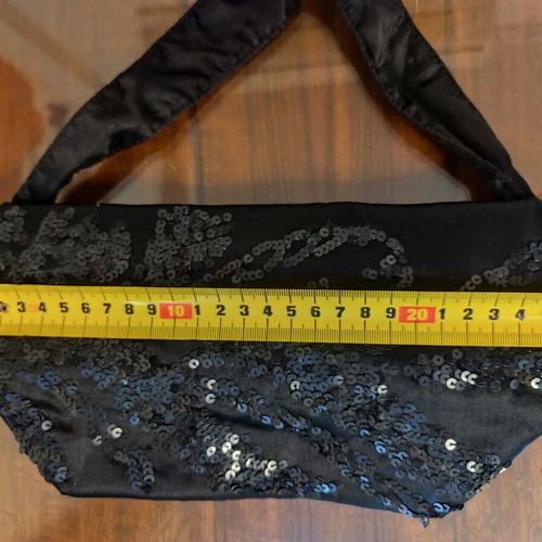 Evening black fabric handbag like new with small sequins