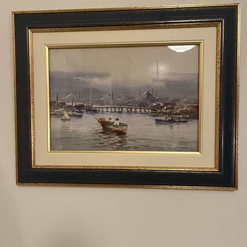 Kadri Aytolon Original Watercolor View of Constantinople with Frame