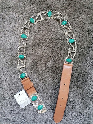 Emanuel leather women's belt with rhinestones and turquoise stones new