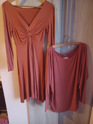 Clothing set new, dress and tunic in brick color