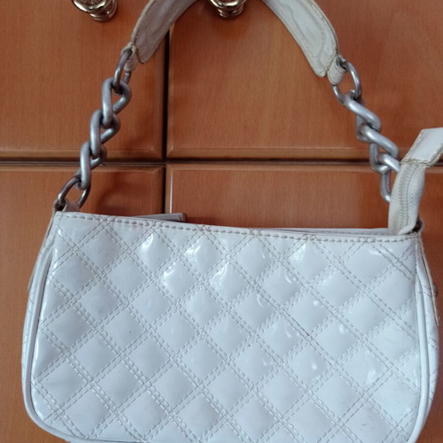 Mango white quilted patent leather handbag used