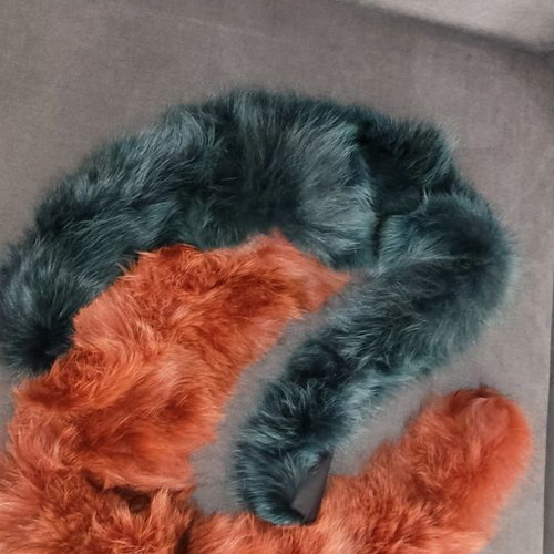 Fur collar scarves used, set of 2, brown and green shades