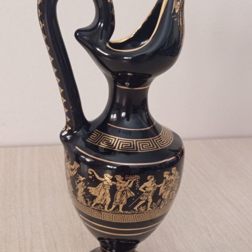 Two 24K Gold Handmade Vintage Vase and Amphora with Ancient Greek Scenes like new