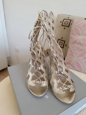 Migato gold sandals like new, ancient Greek design, 10 cm heel