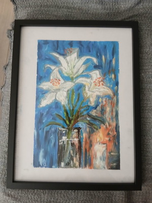 Oil pastel painting with white lilies