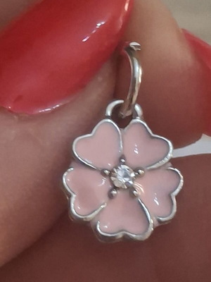 Charm for bracelets dangle flower pink with stone, like new