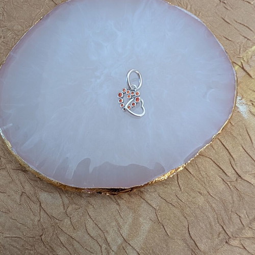 Charm silver double heart with orange translucent stones new
