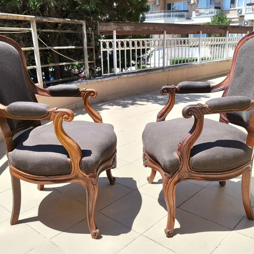 Louis Philippe Style Armchairs Set of 2 Restored Mahogany circa 1940–1960