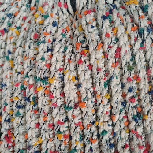 Handmade knitted bag with colorful details