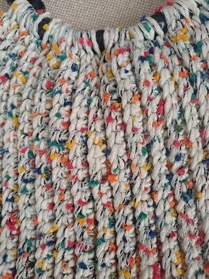 Handmade knitted bag with colorful details