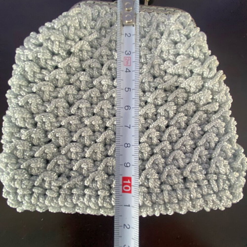 Handmade knitted wallet like new, medium size, silver with rose clip