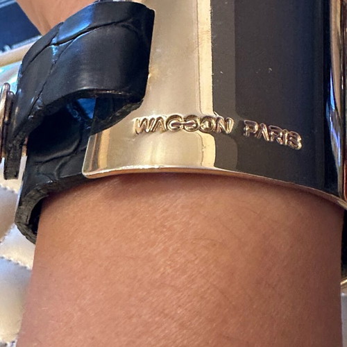 Leather bracelet with gold clasp Waggon Paris like new, black and gold