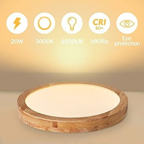 Baerolc LED ceiling light 20 W, 3000 K, wooden frame, like new