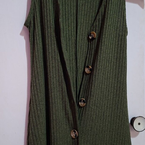 Stradivarius Midi Ribbed Sleeveless Dress green, like new, size S