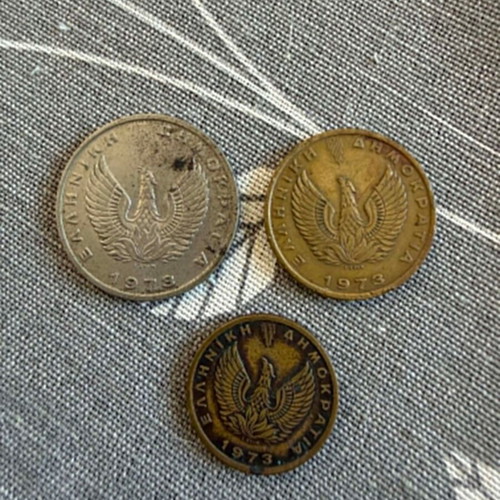 Set of 3 Greek coins 1973 with Pegasus and Owl designs