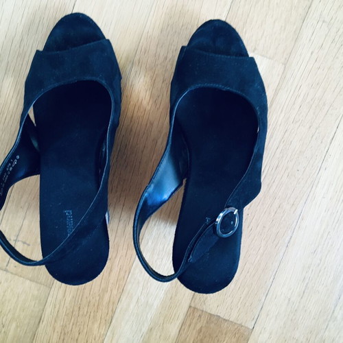 Black suede leather platform sandal, women's size 39