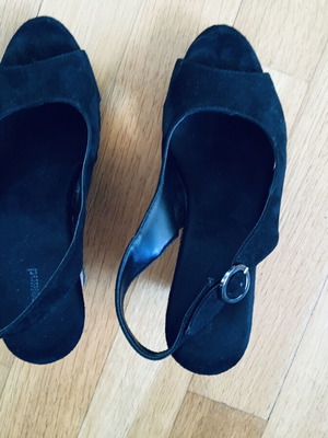 Black suede leather platform sandal, women's size 39