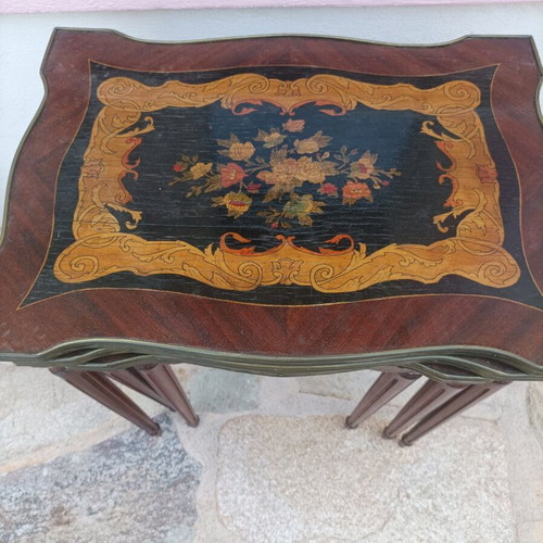 Nesting tables set of three with painting used