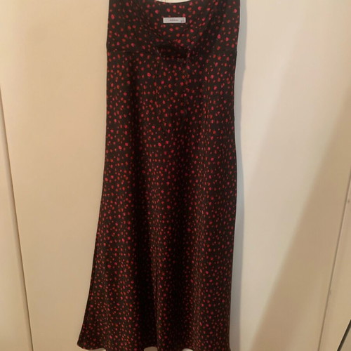 Midi satin dress with cherries like new, adjustable straps