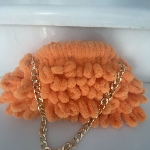 Handmade Puffy Bag with Removable Chain, Like New, Orange