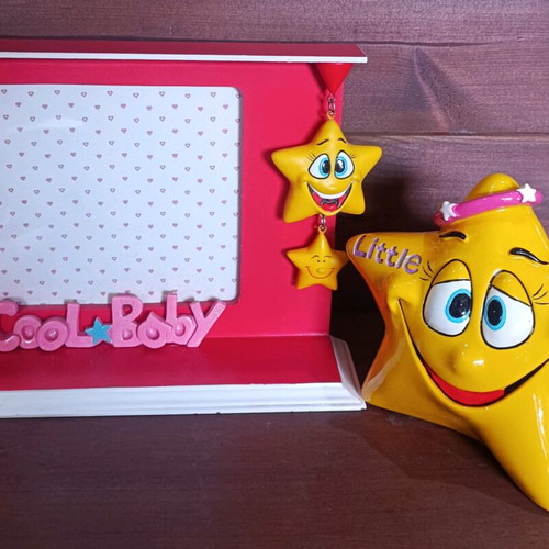 Vintage 90s piggy bank and photo frame set new