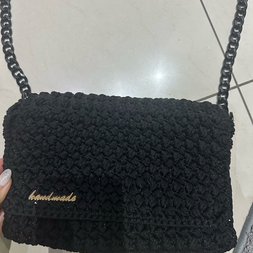 Handmade bag in black thread with glitter new