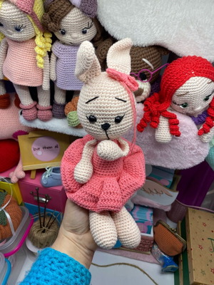 Handmade crocheted plush bunny pink amigurumi new