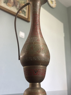 Vintage Hand Engraved Brass Vase with Colored Enamel from India like new