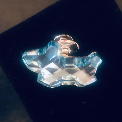 Vintage Swarovski pin shaped like Yorkshire dog, like new, blue-turquoise