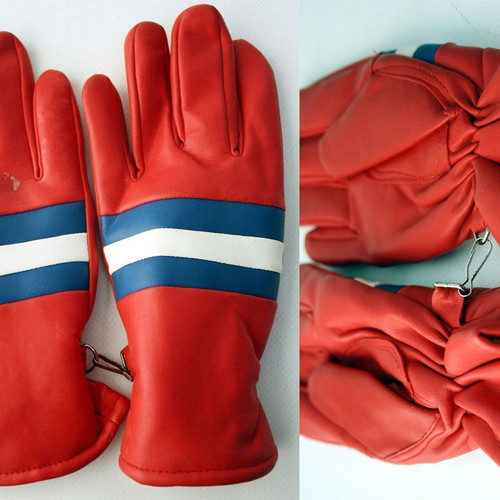 Vintage winter leather gloves red, new from the 80s