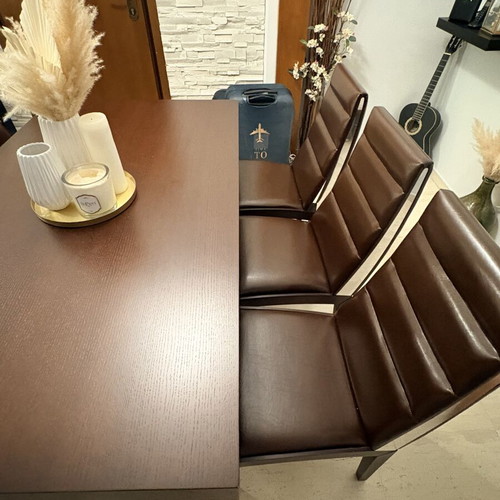 Wooden dining table with 6 chairs