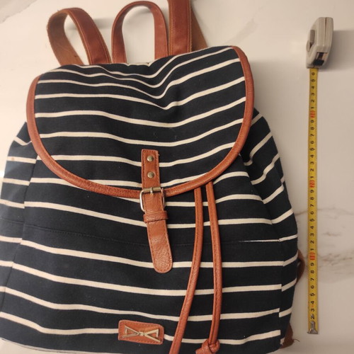 Striped women's backpack used Achilleas Accessories white and blue