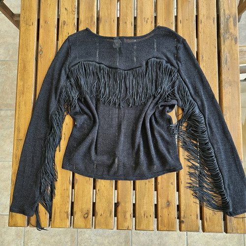 See Through thin sweater used, black, with fringes
