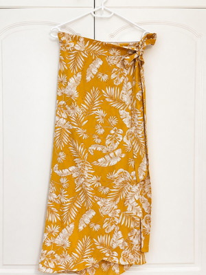 Noobass summer wrap midi skirt, bright mustard with white pattern