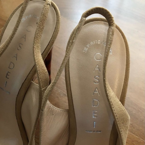 Casadei beige suede slingback sandals with tortoiseshell heel size 38.5