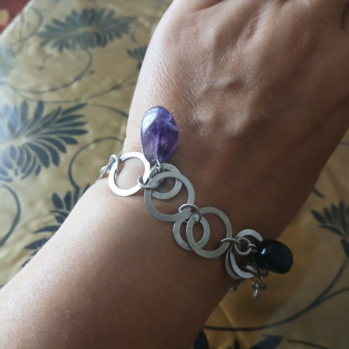 Silver 925 bracelet with semi-precious stones, like new, fits up to 21 cm