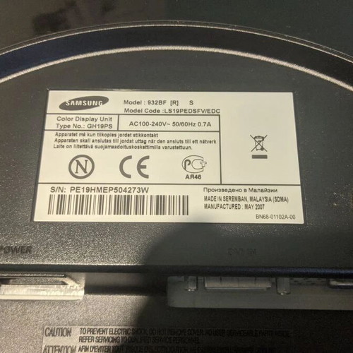 Samsung SyncMaster 932BF 19" LCD monitor used, 1280x1024 resolution