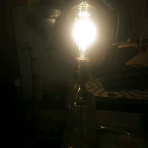 Table lamp with copper socket and crystal base vintage with Leviton switch