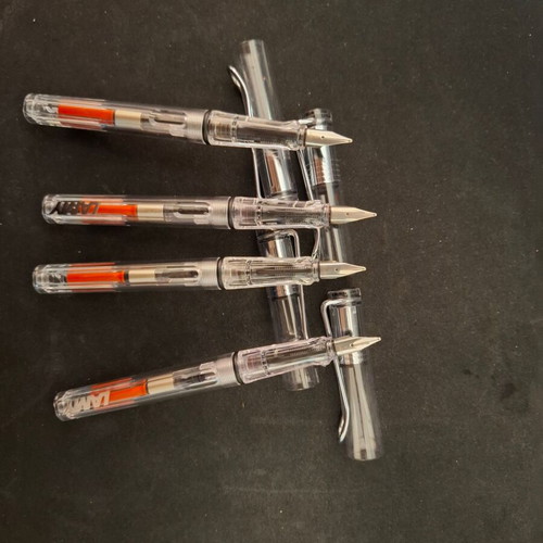 Lamy Safari clear fountain pens, broad nibs, set of 4