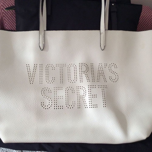 Victoria's Secret Faux Leather Travel Weekender Tote Bag used, white