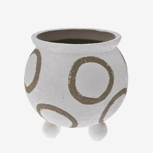 Ceramic Iliadis planter new, modern minimal design, white with brown circles
