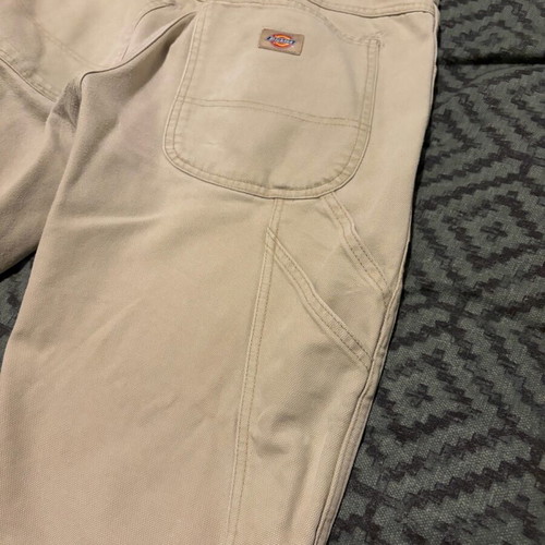 Dickies Carpenter pants used, beige W34, vintage patched workwear